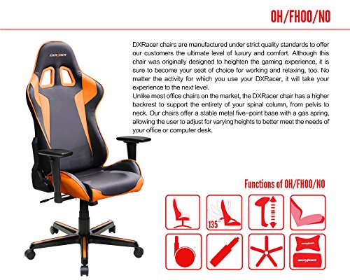 DXRacer FH00/NO Black Orange Racing Bucket Seat Office Chair Gaming Ergonomic with Lumbar Support