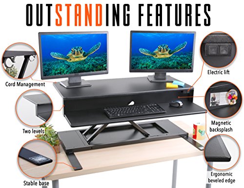 Flexpro Power 36 Inch Electric Standing Desk - Electric Height Adjustable Stand up Desk by Award Winning Stand Steady - Holds 2 Monitors (Black) (36")