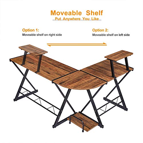 GreenForest L Shaped Desk 64”x50” with Bookshelf, Gaming Computer Corner Desk Studio Table Pc Workstation for Home Office Writing Table with CPU Stand