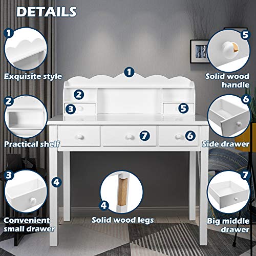 Home Office Furniture Writing Desk,Computer Work Station with Detachable Hutch,5 Drawers(White)