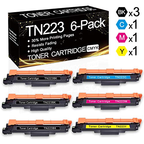 6 Pack (3BK+1C+1M+1Y) TN-223 Compatible Toner Cartridge Replacement for Brother HL-3210CW HL-3230CDW HL-3270CDW HL-3230CDN MFC-L3770CDW MFC-L3710CW MFC-L3750CDW DCP-L3510CDW Printer, by SinaToner.