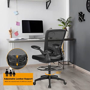 POWERSTONE Ergonomic Drafting Chair with High Back, Armrests, and Footrest (Black 2 pcs)