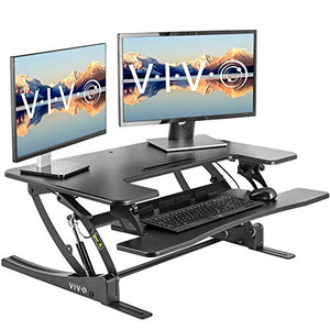 VIVO Black Height Adjustable 36 inch Stand Up Desk Converter Workstation, Quick Sit to Stand Tabletop Monitor Riser with Extra Large Keyboard Tray, DESK-V000V2