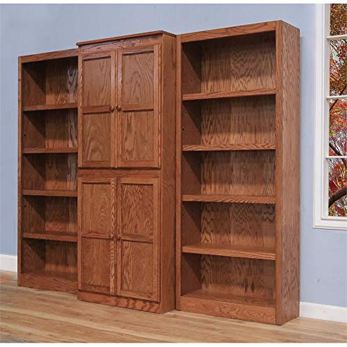 Bowery Hill Traditional 72" 15-Shelf Wood Bookcase Wall with Doors in Dry Oak