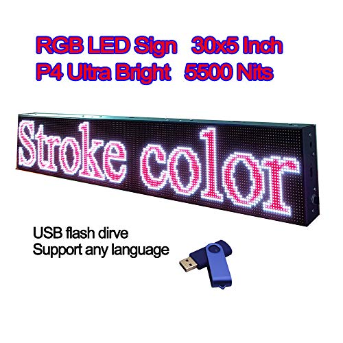 P4 Ultra Bright 5500Nits 30" x 5" 192 x 32 Pixels Full Color Semi Outdoor LED Sign RGB LED Display Programmable Scrolling Message Board for Window