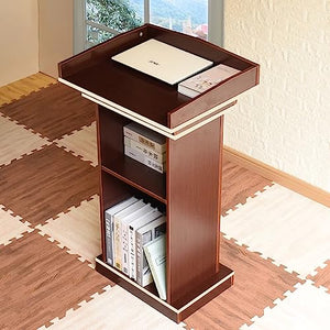 None Podium Wood Stand, Floor Standing Speaking Podium with 2 Storage, Premium Lectern Stand