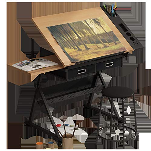 Lgan Tiltable Drawing Table, Adjustable Art Desk, with Storage Craft Table, Drafting Table Maple Panel, Child Adult Drawing Desk