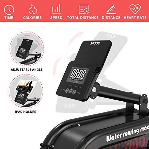 SNODE Water Rowing Machine with Bluetooth, Rowing Machine for Home Use with Free APP, Water Resistance Wood Rower Indoor Exercise Machine, Soft Seat, Smooth Quiet Home Fitness Workout