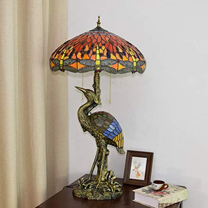 Xiaochen Antique Tiffany Style Male Bird Desk Lamp 20" - Crimson Dragonfly Glass Lampshade for Living Room Study Bedroom