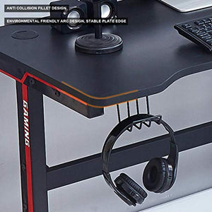 Gaming Desk 47In,Home Office Computer Table, Gamer Workstation with Cup Holder and Earphone Hanger and Two Cable Wire Holes, Black