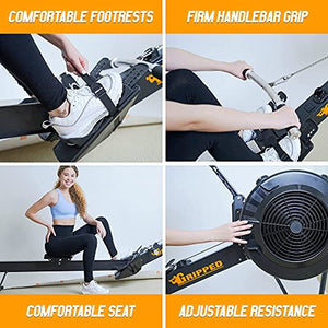 Gripped Rowing Machine for Home Gym, Foldable Rower, 10 Levels Air Resistance, LCD Display & Bluetooth Connectivity, Preset Workouts