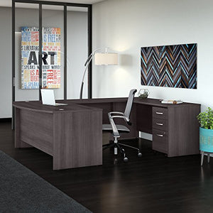 Studio C 72W x 36D U Shaped Desk with Mobile File Cabinet in Storm Gray