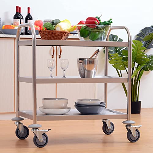 3 Tier Stainless Steel Catering Trolley with Locking Wheels