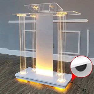 EESHHA Acrylic Lectern Podium Table with Lights Stand, Portable for Church & Events