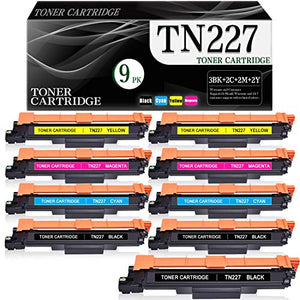 9-Pack (Black Cyan Magenta Yellow) TN227 TN227BK TN227C TN227M TN227Y Compatible Toner Cartridge Replacement for Brother MFC-L3770CDW L3750CDW L3730CDW HL-3210CW 3290CDW DCP-L3510CDW L3550CDW Printer