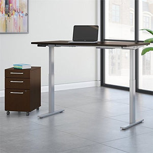 Move 60 Series 60W x 24D Height Adjustable Standing Desk with Storage in Mocha Cherry Satin with Cool Gray Metallic Base