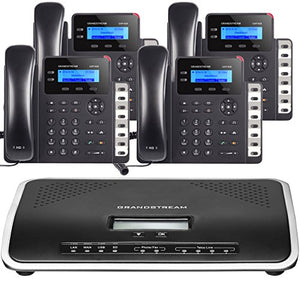 Business Phone System by Grandstream: Starter Package Including Auto Attendant, Voicemail, Cell & Remote Phone Extensions, Call Recording & Free Phone Service for 1 Year (4 Phone Bundle)
