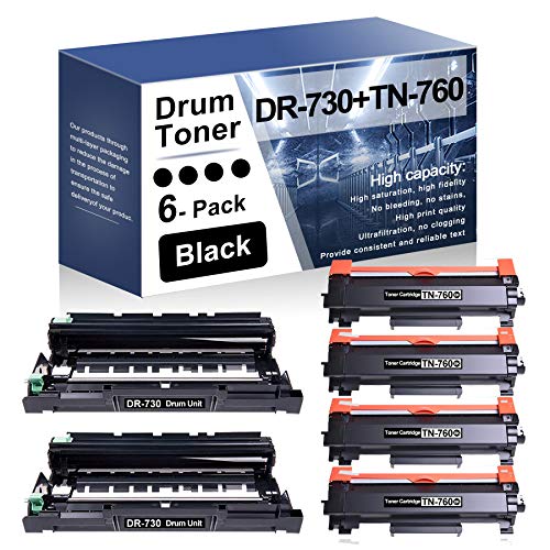 [High Yield] TN-760 + DR-730 Replacement for Brother DCP-L2550DW MFC-L2710DW L2750DW L2750DWXL HL-L2350DW L2370DW/DWXL L2395DW Series Printer. 6 Pack (4Toner+2Drum) 