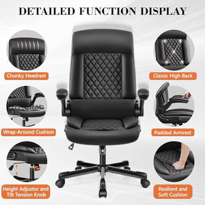 AtHope Executive Office Chair, High Back PU Leather Desk Chair with Adjustable Armrests, Rocking Function - Black