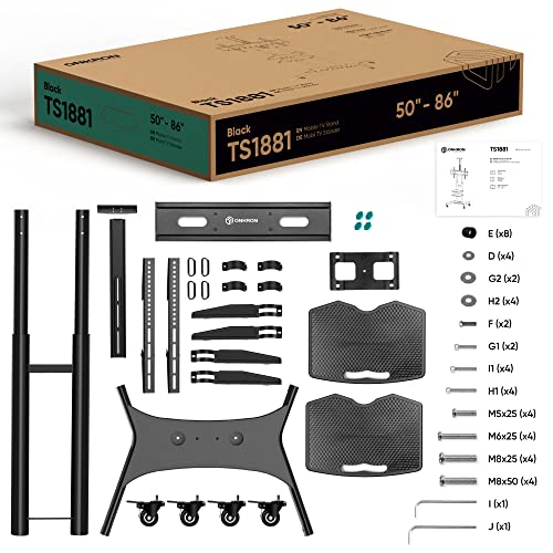 ONKRON Mobile TV Stand for 50" - 86" TVs | Adjustable & Portable | VESA 800x500 | Black