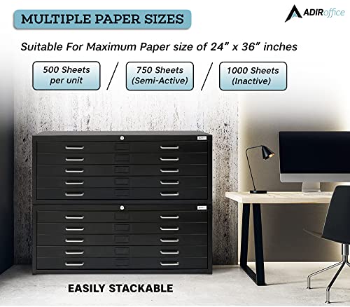 AdirOffice Blueprint Flat File Cabinet - Heavy Duty 5-Drawer Storage, 29" x 40", Black