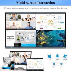LINGHUFOX 86in Interactive Whiteboard with 4K UHD Touchscreen, Camera, and Mics