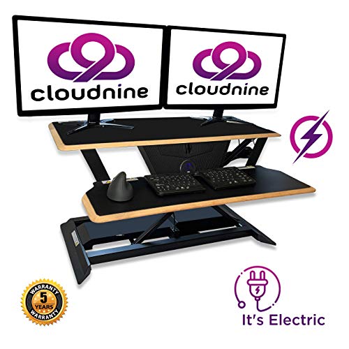Cloud Nine Shift Desk – 36” Electric Height Adjustable Desk Converter – Sit to Stand Desktop Converter - Electric Standing Desk Converter - Fits Dual Monitors (Black)