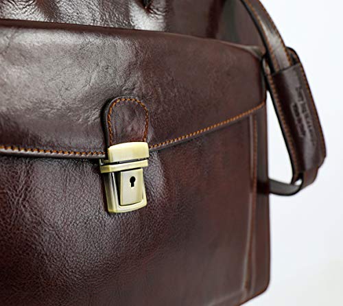 Leather Briefcase for Men Handmade Italian Bag Classy Brown Attache Case - Time Resistance