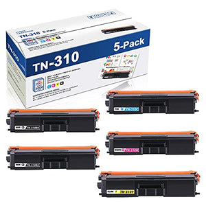 TN310BK,TN310C,TN310M,TN310Y Compatible TN310 TN-310 Toner Cartridge Replacement for Brother HL-4150CDN 4140CW 4570CDW 4570CDW MFC-9640CDN 9650CDW 9970CDW Printer,5PK(2BK+1C+1M+1Y)