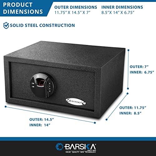 BARSKA AX12476 Quick Access Keypad Biometric Fingerprint Security Safe Box 0.46 Cubic Ft, Black .46CF