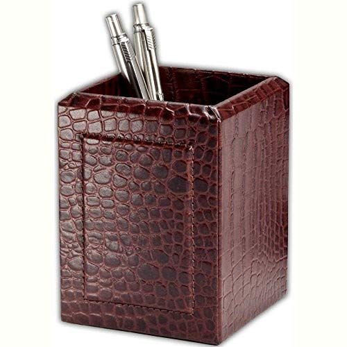 Dacasso Brown Crocodile Embossed Leather Desk Set, 7-Piece