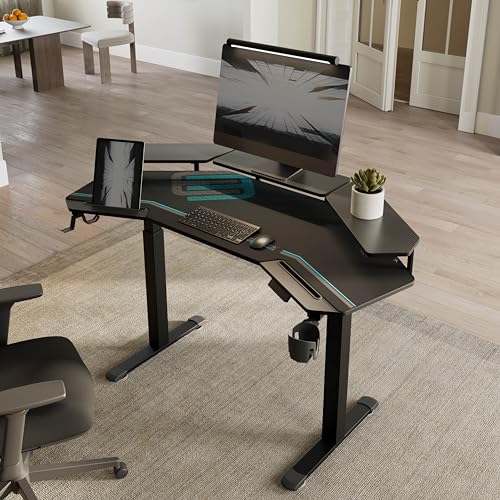 EUREKA ERGONOMIC Gaming Desk 63" Adjustable Height Sit Stand Desk with Mousepad, 3 Stands, Headphone/Cup Holder