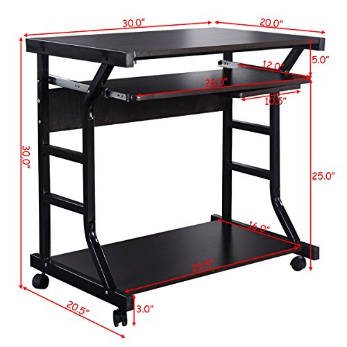 Officejoy Computer Desk Cart Home Office Desk, Mobile Laptop Table Workstation Writing Desk Study Desk with Keyboard Tray, Printer Shelf on Wheels