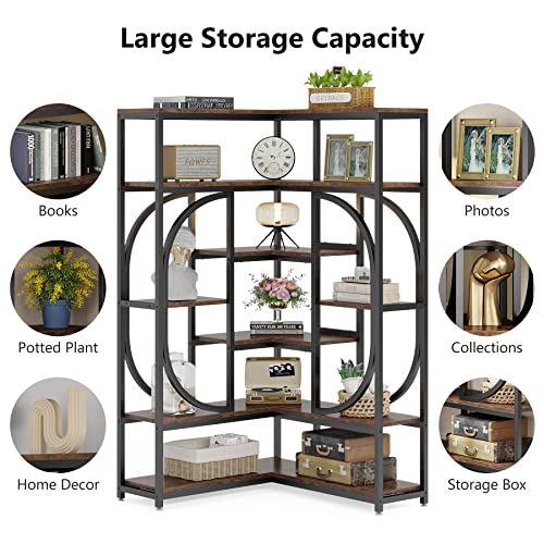 Tribesigns 7-Shelf Large Modern Corner Bookcase, L-Shaped Display Rack with Storage (Rustic Brown)