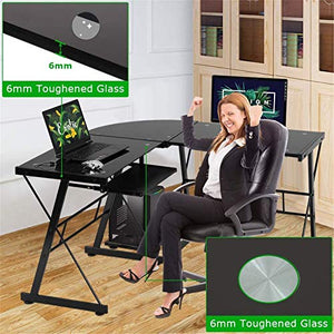 XIONGGG L Shaped Corner Computer Gaming Desk, Laptop Study Corner Table, Workstation for Home Office, with Computer Keyboard Tray