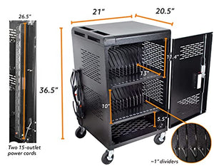 30 Device Laptop Charging Cart for Chromebook Storage - Classroom Charging Station for 30 Chromebook and Laptop Under 14 Inch Screen - Laptop Charging Station with 2 Power Strips with 15 Outlets Each