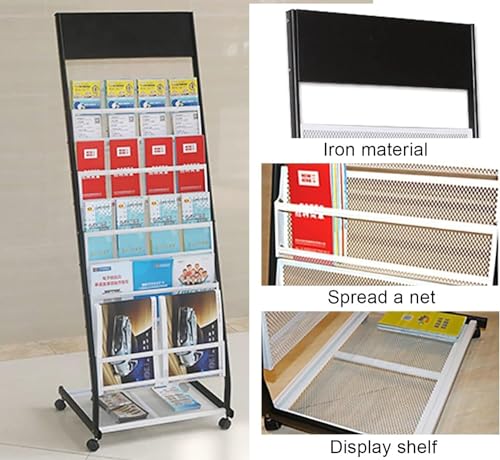 WEBERT Floor Standing Magazine Rack 6-Layer Brochure Display Stand with Wheels