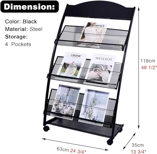 WEBERT Floor-Standing Magazine Rack with Wheels - Magazine & Brochure Organizer