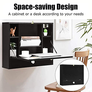 Wall Mounted Desk w/Storage Shelves & Hiden Drawer, Floating Computer Desk Home Office Table Desk Workstation, Space Saving, Laptop PC Table for Living Room, Bedroom, Office