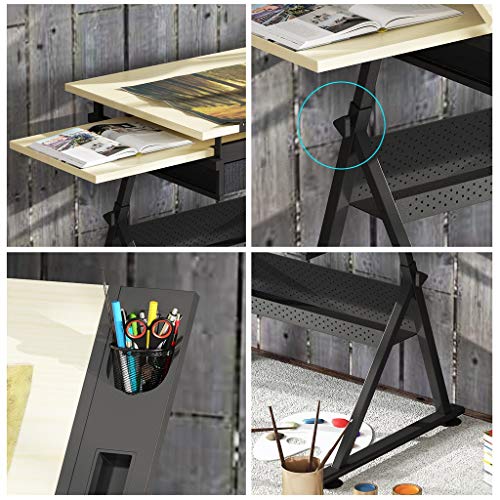 Lgan Drafting Table with Storage, Height Adjustable Tiltable Art Desk, Maple Panel Drawing Desk, for Work Study Painting Craft Table