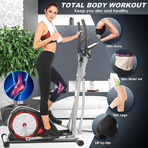 ANCHEER Indoor Exercise Elliptical, Stationary Elliptical with 10 Resistance Level, Large LCD Monitor,40 lbs Heavy Flywheel and 350 lbs Weight Capacity for Home Gym (Yellow)
