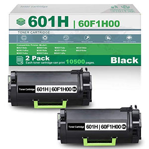 601H 60F1H00 2 Pack Black Remanufactured Compatible Toner Cartridge Replacement for Lexmark MX611dhe MX610de MX511dhe MX510de MX511dte MX611dfe Printer Toner (10,500 Pages Per Toner,High Yield).