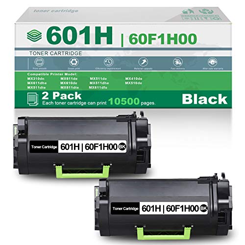 601H 60F1H00 2 Pack Black Remanufactured Compatible Toner Cartridge Replacement for Lexmark MX611dhe MX610de MX511dhe MX510de MX511dte MX611dfe Printer Toner (10,500 Pages Per Toner,High Yield).