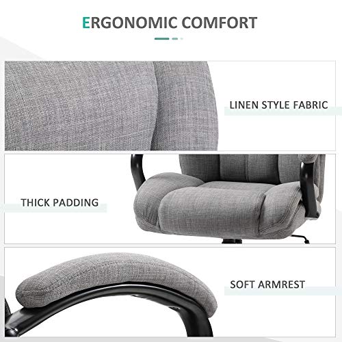 Vinsetto Big and Tall Ergonomic Executive Office Computer Chair 500lbs High Capacity with Upholstered Thick Padding Headrest and Armrest, 5 Univeral Wheels and Linen Finish, Light Grey