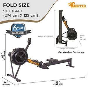 Gripped Rowing Machine for Home Gym, Foldable Rower, 10 Levels Air Resistance, LCD Display & Bluetooth Connectivity, Preset Workouts