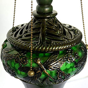 Xihe Tiffany Antique Table Lamp 19" Lotus Dragonfly Chinese Classical Glass Table Lamp