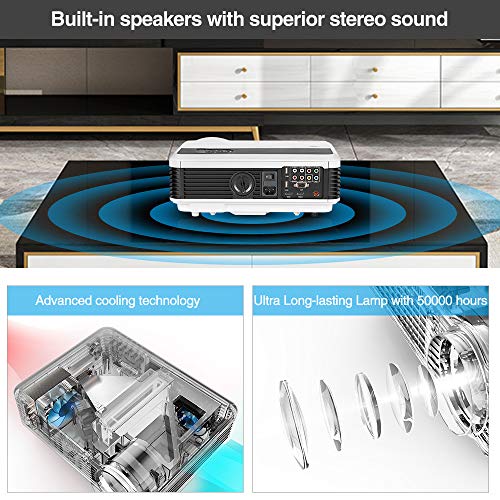 EUG HD Wireless Smart LCD LED Projector with Bluetooth 4600 Lumen, 1080P Supported Android 6.0 OS HDMI USB for Smartphone DVD Roku TV Stick Kodi YouTube Laptop PC Wii Xbox Playstation