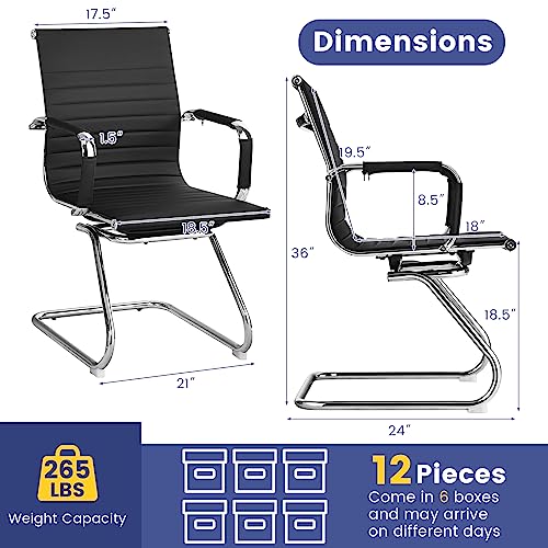 Tangkula Office Guest Chair Set of 12 - Heavy Duty Reception Chairs with Arm Sleeves & Sled Base