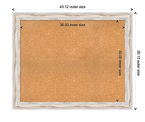 Natural Custom Cork Board (43.12 x 35.12 in.), Various Custom Sizes, Alexandria White Wash Wood Frame - Bulletin Board, Organization Board, Pin Board - X-Large