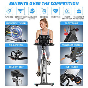 FUNMILY Indoor Cycling Bike, Stationary Exercise Cycle for Home Cardio Workout Fitness with 10 Level Adjustable Magnetic Resistance, LCD Monitor, Larger Seat and Heart Rate Handlebar